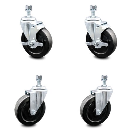 Service Caster 5 Inch Hard Rubber Wheel Swivel 1/2 Inch Threaded Stem Caster Brakes SCC, 2PK SCC-TS20S514-HRS-121315-2-TLB-2